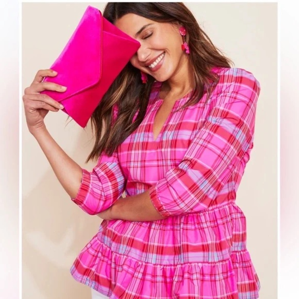 Tuckernuck x Vineyard Vines taffeta party plaid tiered top, size Large